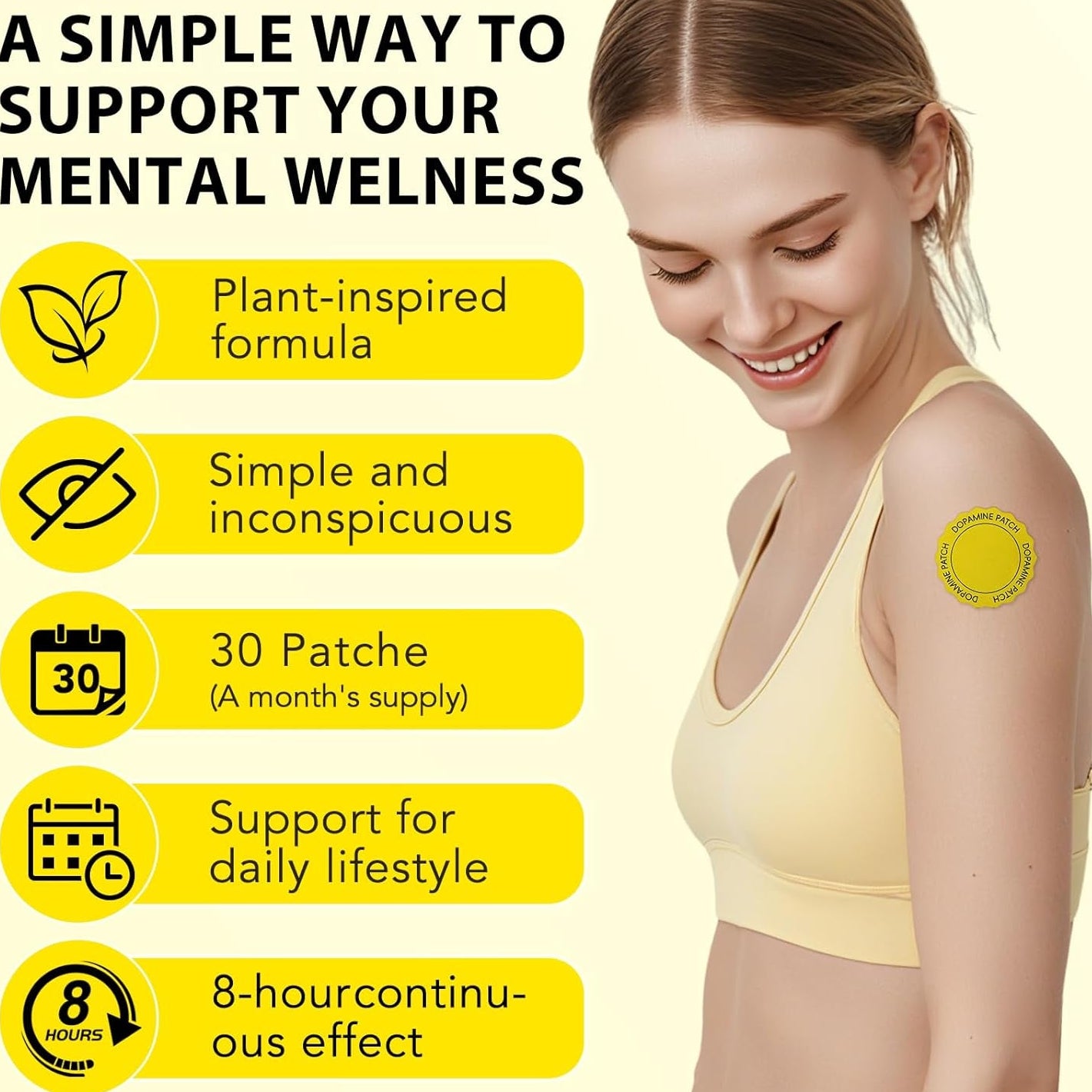 Dopamine Patches, 30 Vegan Mood Support Patches to Promote Emotional Balance, Improve Well-Being & Help You Keep Focused, Happy & Sharp, Natural Dopamine Patches for Men Women